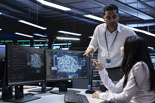 Digital forensic expert analyzing electronic devices for evidence in a cyber crime investigation.